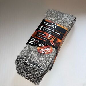 TRU FIT Merino Wool Blend Xtreme Thermal Crew Socks 2 Pair Shoe Size 8-12.5